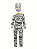 Boys Printed Jumpsuit & Scary Mask Costume Set for Halloween Party