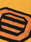 Boys yellow ninja costume set includes long sleeve top, trousers, waist sash and full face hood. Cartoon armor graphic printing, perfect for Halloween, martial arts themed parties and ninja character role-play.