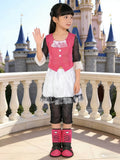 Girls 4Pcs Costume Set: Pink Long Sleeve Top, Skirt, Socks & Boots for Party