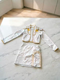 Girls' Outfit: 1pc Top, 1pc Camisole And 1pc Skirt, White Base with Golden Accents, Iridescent Fabric with Shimmering Reflective Effect Under Stage Lights, Enhancing Visibility for Performances, Girls' Halloween And Festive Party Costume
