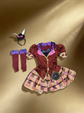 Girls' Halloween Costume Set - Bow Decor Dress with Ear Headband & Bow Cuff Gloves for Festival Carnivals