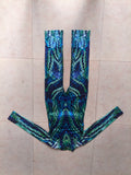 Kids reptile scale print jumpsuit, mock neck long sleeve full-length one-piece costume. Green gradient snake skin pattern, stretch slim fit, suitable for dinosaur reptile themed cosplay and Halloween dress-up.