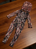 Boys Tree Pattern Jumpsuit & Hood Costume Set for Halloween Carnival