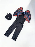 Boys Skeleton Costume Set, Padded Muscle Jumpsuit with Wings & Mask