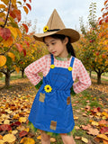 1 Set Girls Scarecrow Themed Costume, Includes Patchwork Overall Dress, Plaid Inner Top, Sunflower Decorated Pointed Hat, Cute Country Style Outfit, Perfect for Halloween, Holiday Parties, Role Play And Stage Performances