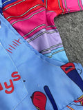 Boys toy themed costume set includes colorful striped long sleeve shirt and light blue printed overalls. Fun tool graphic prints, ideal for Halloween, themed parties, school dress-up and kids creative role-play.