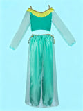 Girls Bright Green Costume Set with Sheer Sleeves for Halloween & Carnival