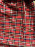 Girls Scottish tartan 5-piece costume set, ruffle cuff black blouse, plaid skirt, leather belt, fringed scarf and matching beret. Vintage British folk style for cultural show and school themed party dress-up.