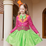 Girls 2-Piece Outfit: Dress + Headband Rose red suit-collar dress with bow, contrast-color hat-style headband. For parties and performances.