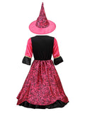 Girls Magenta Witch Dress & Hat Costume Set for Halloween Carnival Party