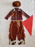 Boys Cowboy Costume Set with Plaid Shirt & Leopard Trim Pants for Halloween