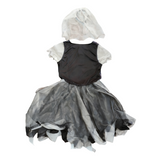 Girls Skeleton Print Dress & Veil Headpiece Unique jagged hem, ideal for Halloween and festival performances.