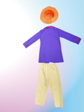 Boys' Purple 2-in-1 Look Set: 1 Stylish Round-neck Purple Faux 2-in-1 Look Patchwork Shirt + 1 Solid-color Pants + 1 Orange Hat; a Dashing and Fashionable Outfit for Boys' Halloween, Various Carnival Holiday Parties, Masquerade Costumes