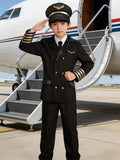 Boys Pilot 3-Piece Set: Top + Coat + Hat Golden prints & fake button design. Ideal for performances and themed parties.