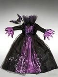 Girls Luxury Velvet Witch Dress Set with Horn Headband for Halloween Carnival