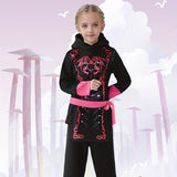 Girls' Ninja Outfit: 1 Digital Print Top + 1 Pants + 1 Belt + 1 Hat, School Performance Makeup Ball and Various Venue Costumes, Halloween Carnival and Various Festival Party Attire