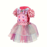Girls Candy Style Dress Set Heart print dress + candy headband, layered colorful tulle, cute for parties and shows.