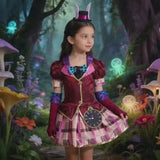 Girls' Halloween Costume Set - Bow Decor Dress with Ear Headband & Bow Cuff Gloves for Festival Carnivals