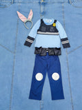 Girls 3-Piece Outfit: Top + Trousers + Rabbit Ear Headband Unique multi-pocket design, great for festival parties and shows.