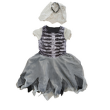 Girls Skeleton Print Dress & Veil Headpiece Unique jagged hem, ideal for Halloween and festival performances.