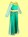 Girls Bright Green Costume Set with Sheer Sleeves for Halloween & Carnival