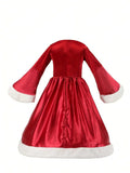 Girls Burgundy Luxury Velvet Princess Dress with Crown for Holiday Party