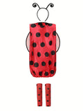 This girls' costume set includes a red ladybug printed dress, a pair of leg warmers, a pair of black tulle wings and a headband with antennae. Ideal for Halloween, holiday parties, animal themed dress-up and stage performances.