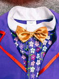 Boys' Purple 2-in-1 Look Set: 1 Stylish Round-neck Purple Faux 2-in-1 Look Patchwork Shirt + 1 Solid-color Pants + 1 Orange Hat; a Dashing and Fashionable Outfit for Boys' Halloween, Various Carnival Holiday Parties, Masquerade Costumes