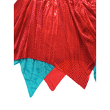 Girls colorful fortune teller costume dress with fringe details. Off-shoulder sleeves and mixed irregular hem design. Perfect for Halloween carnival, circus themed party and mystical character role-play.