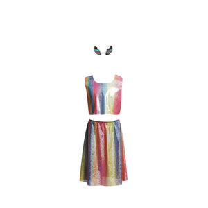 Girls Alien Costume Set, Laser Sleeveless Top + Skirt + Glasses for Halloween & Cosplay