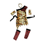 Girls Caveman 5-Piece Costume Set Jagged hem dress + headpiece + belt + wrist & leg guards. Ideal for parties and shows.