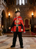 Luxury Set: 1 Bright Red Top + 1 Pair of Black Trousers + 1 Crown + 1 Cape + Wristbands, Print Crown Design on The Front of The Top, Set, Halloween And Various Carnival Festival Set