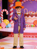 Boys' Purple 2-in-1 Look Set: 1 Stylish Round-neck Purple Faux 2-in-1 Look Patchwork Shirt + 1 Solid-color Pants + 1 Orange Hat; a Dashing and Fashionable Outfit for Boys' Halloween, Various Carnival Holiday Parties, Masquerade Costumes