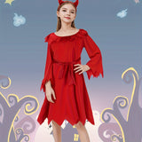 Girls Red Devil Dress Set with Belt & Horn Headband for Halloween