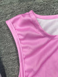 Girls White Grid Button-Up Shirt with Pink Tank Top Set