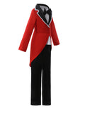 Boys ringmaster costume set includes red tailcoat, white inner shirt, black trousers and bow tie. Classic circus styling, ideal for Halloween, carnival, stage performance and themed dress-up activities.