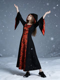 Girls Hooded Printed Vampire Dress with Irregular Sleeves for Halloween