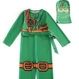 Boys Printed Jumpsuit Costume Set with Hat & Belt for Halloween Stage Show