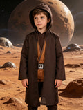 Boys' Costume Set: 1 brown coat and 1 belt. The coat features stylish fake two-piece design with dark and light brown contrast, hooded design for better role-play experience. Perfect set for Halloween and various carnival parties.