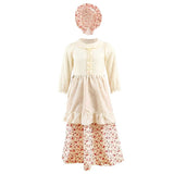 Girls Pastoral Style Dress Set with Bib & Floral Hat for Festival Shows