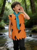 Boys caveman costume set includes jagged sleeveless tunic and neck tie. Ideal for Halloween parties, school dress-up day and themed role-play. Classic primitive style brings fun for kids’ performance activities.