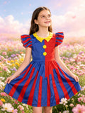Girls Red & Blue Split Clown Sleeveless Dress Costume