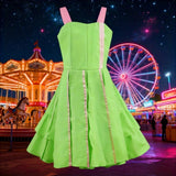 Girls Off-shoulder Green Umbrella Dress for Festival Performances