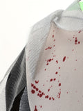 Girls zombie cheerleader costume dress with torn hem and blood splatter print. Long inner sleeves & ruined cheer uniform design. Ideal for Halloween, haunted themed parties and scary zombie role-play activities.