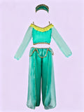 Girls Bright Green Costume Set with Sheer Sleeves for Halloween & Carnival