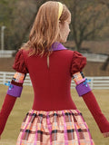 A Dress for Girls with a Bow Tie Decoration at The Neckline, Accompanied by a Small Hat And a Headband Shaped Like Ears, Plus a Pair of Gloves with Bows. This Stylish Outfit Is Perfect for Halloween, Christmas, And Festive Celebrations