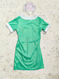 Girl's Nurse Costume Dress: 1 Green Dress + 1 Cross-patterned Nurse Cap. A Slim-fit Dress with a Small Lapel in a Color-block Style and a Printed Cross Pattern. A Nurse Role-play Costume for Girls' Halloween and Various Holiday Parties