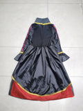 Girl's Noble Queen Vintage Court Dress: 1pc Dress with a Black and Red Patchwork Design, Featuring a Full-length Sheath Dress Style. The Outer Layer Is a Black Robe, Adorned with Golden Lace Trim at the Neckline, Front Placket, and Cuffs