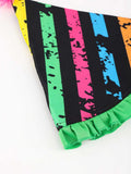 Boys Clown 2Pcs Set: Printed Jumpsuit + Matching Hat Green lace collar, all-over colorful prints & stripes. Perfect for parties and shows.
