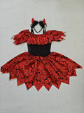 Girls Red Devil Bat Print Halloween Dress Costume Set